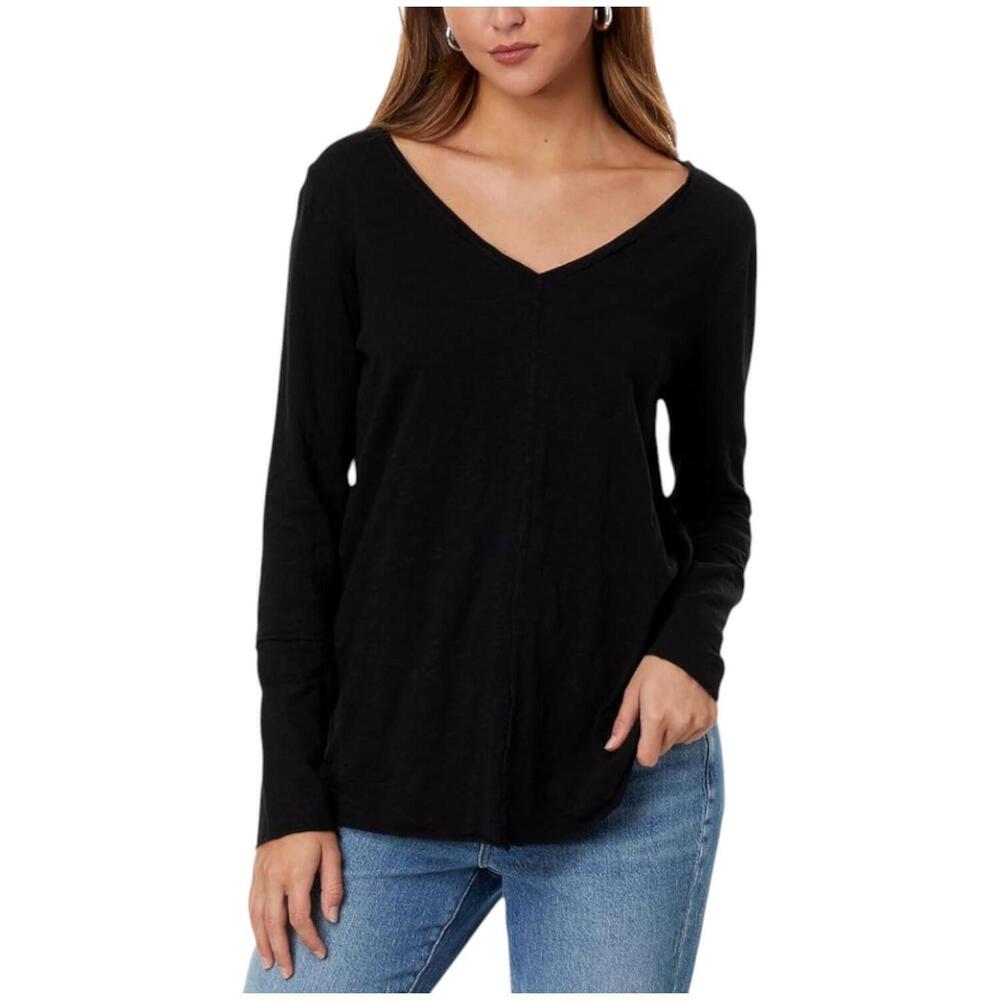 Mod-o-doc Women's Slub Jersey Long Sleeve Wide V-Neck Tunic Black - Regular